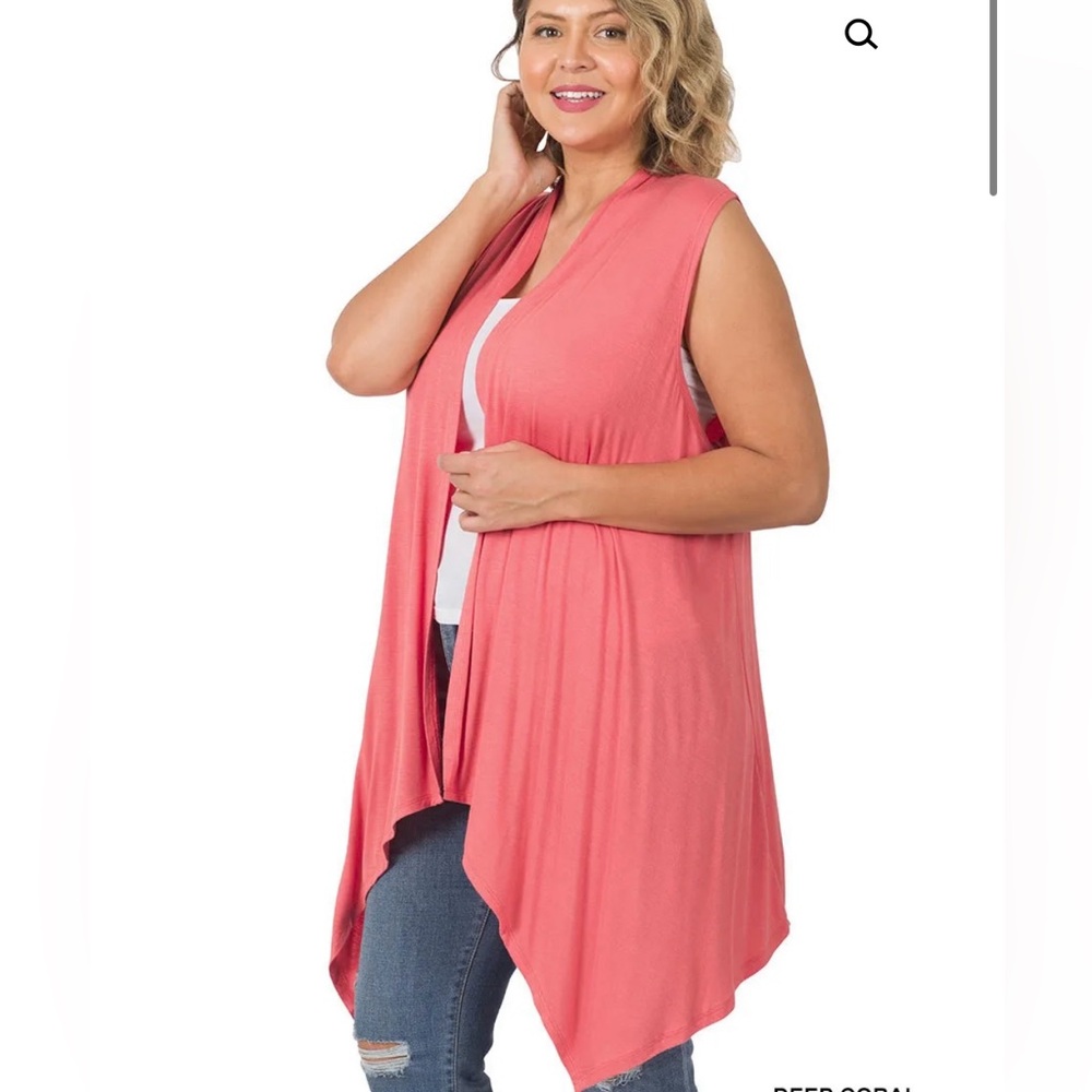 Zenana Plus Sleeveless Draped Open Front Cardigan 2X